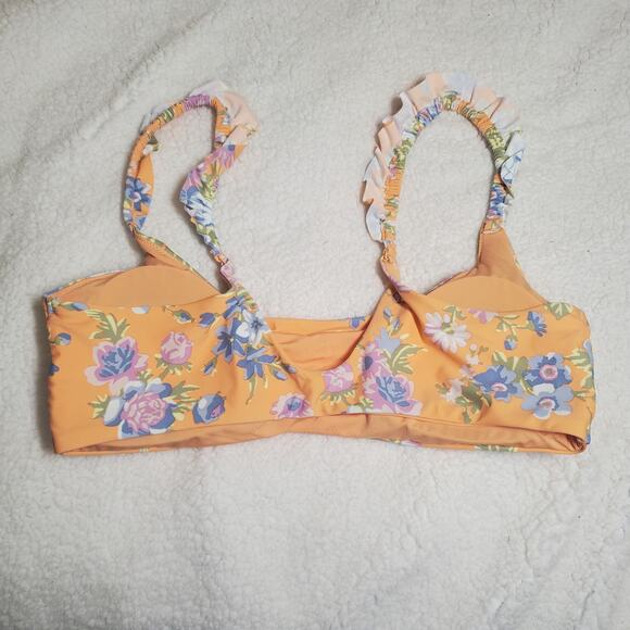 Aerie Orange Floral Bikini Scoop Top Women's Extra Large Ruffle Flutter NWT - Picture 8 of 13